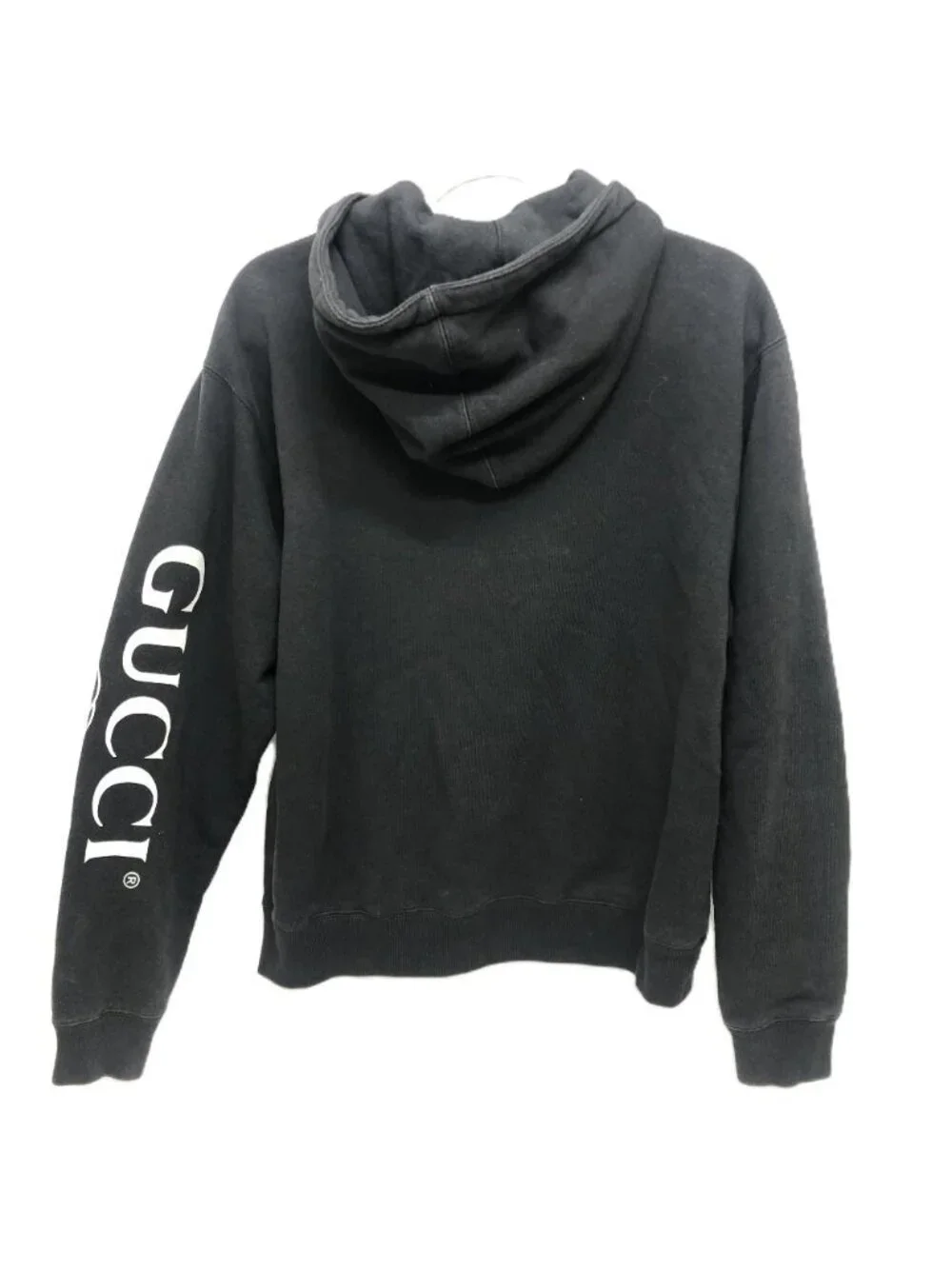 Gucci Hoodie Arm Logo Print Half Zip Cotton Black